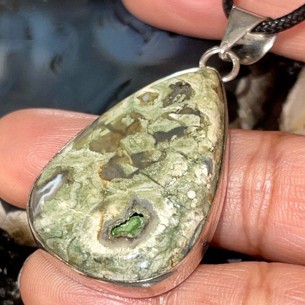 Green Rainforest Jasper Rhyolite Pendant 1 7/8”